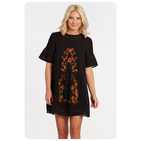 Free People Dresses & Skirts - Free People Black Perfect Victorian Floral Embroidered Short Sleeve Mini Dress